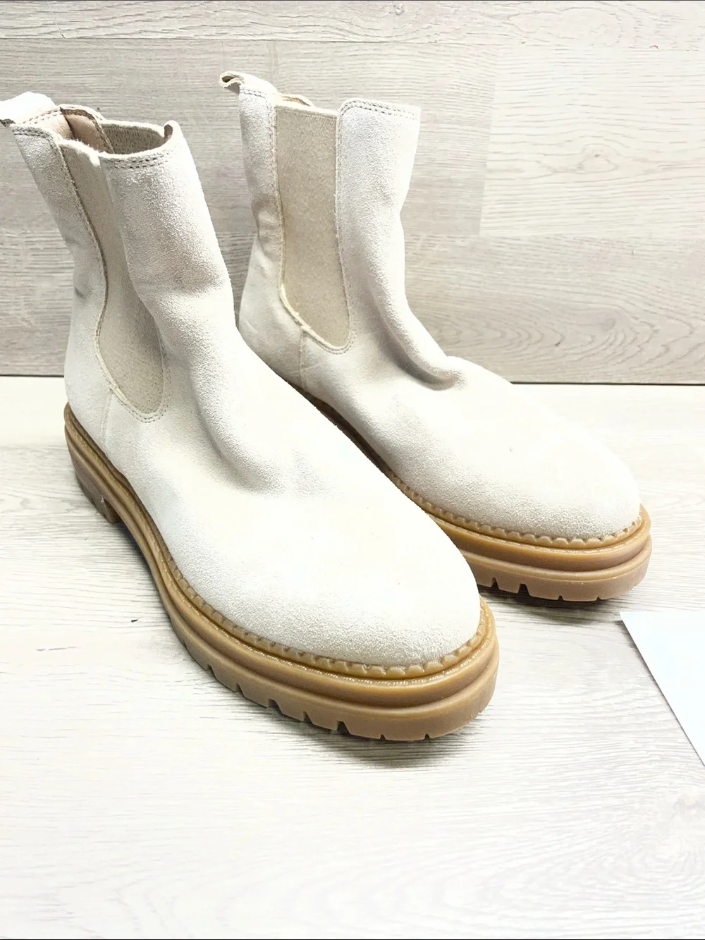 Steve Madden Cream Suede Chelsea Lug Booties #1068